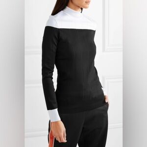 Givenchy Black White Two Tone Ribbed Stretch Knit Turtleneck Sweater sz XS/S